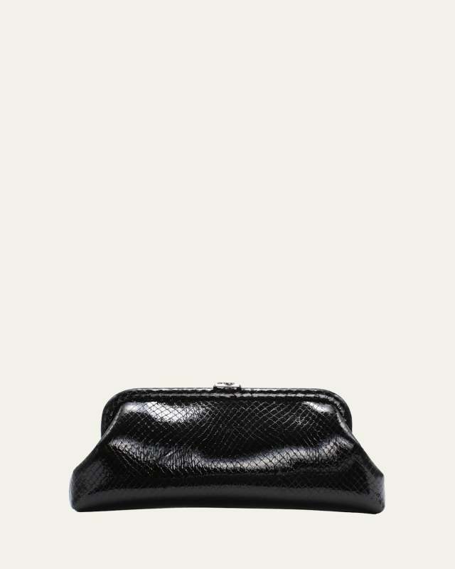 Skylar Snake-Print Leather Clutch Bag with JC Clasp
